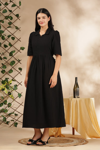 CLOUD SOFT ZIP & GO DRESS| MUSLIN | CENTER ZIP| ADJUSTABLE KNOT |FEEDING FRIENDLY| RAVEN