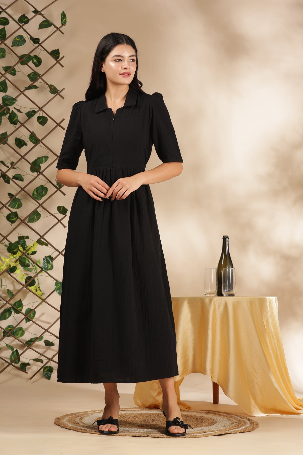 CLOUD SOFT ZIP & GO DRESS| MUSLIN | CENTER ZIP| ADJUSTABLE KNOT |FEEDING FRIENDLY| RAVEN