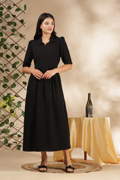 CLOUD SOFT ZIP & GO DRESS| MUSLIN | CENTER ZIP| ADJUSTABLE KNOT |FEEDING FRIENDLY| RAVEN