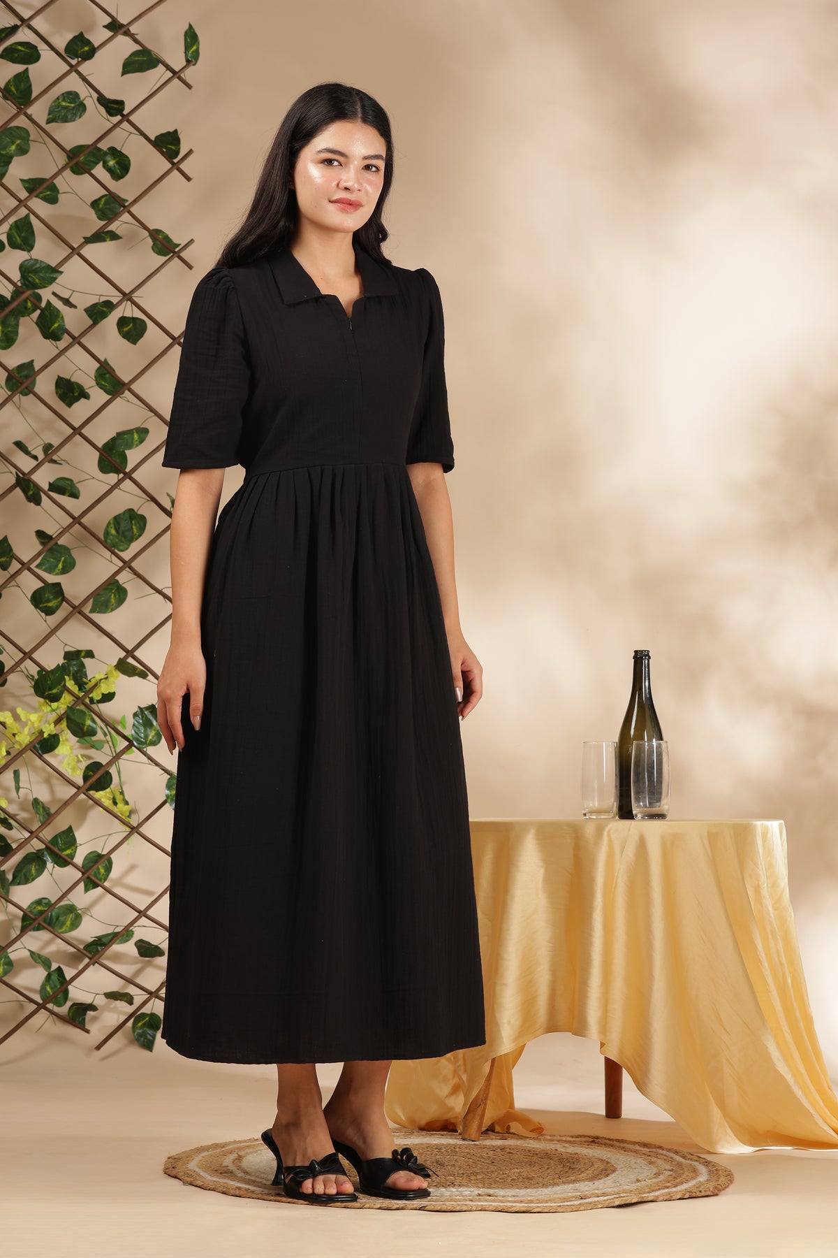 CLOUD SOFT ZIP & GO DRESS| MUSLIN | CENTER ZIP| ADJUSTABLE KNOT |FEEDING FRIENDLY| RAVEN