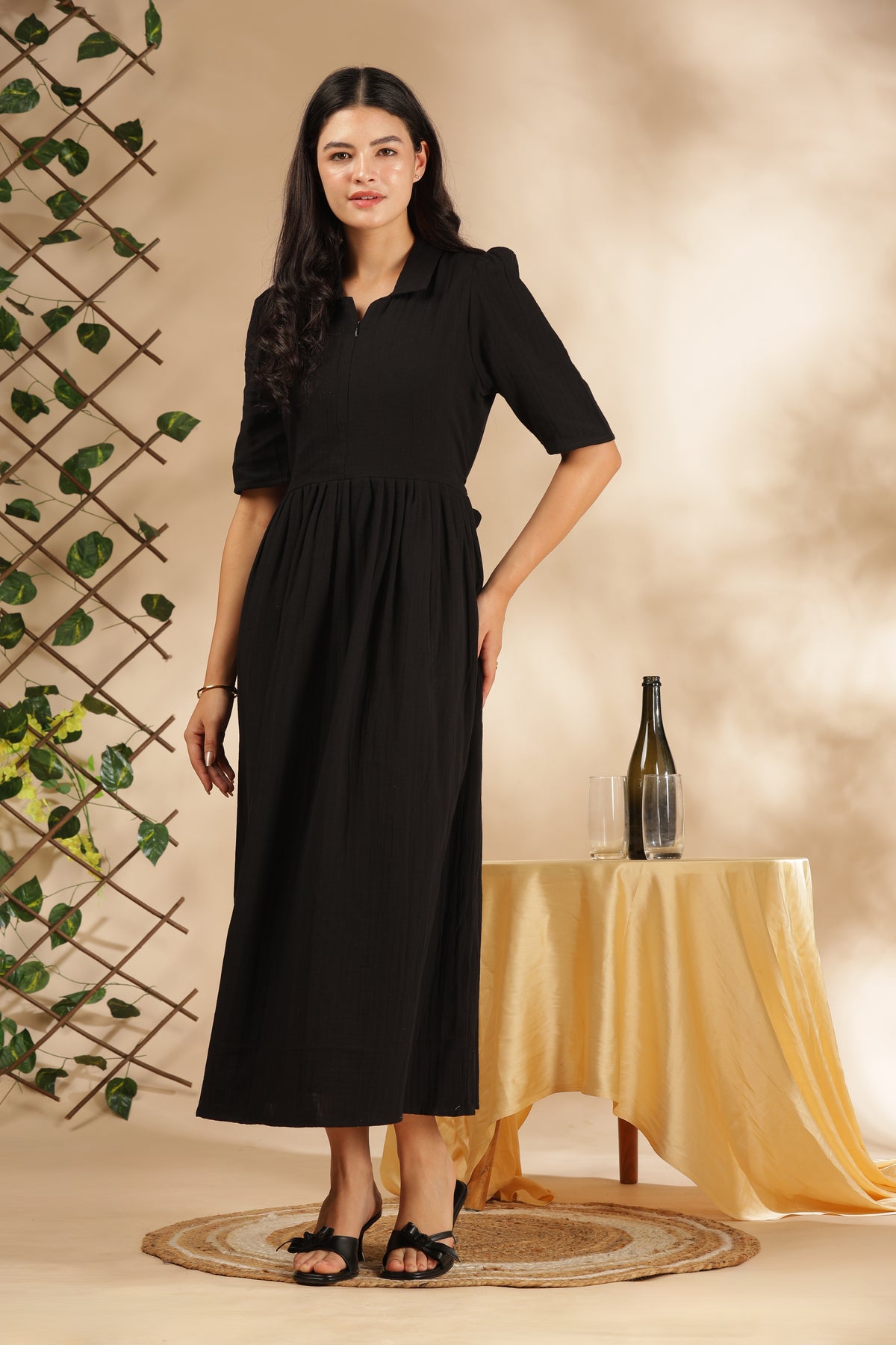 CLOUD SOFT ZIP & GO DRESS| MUSLIN | CENTER ZIP| ADJUSTABLE KNOT |FEEDING FRIENDLY| RAVEN