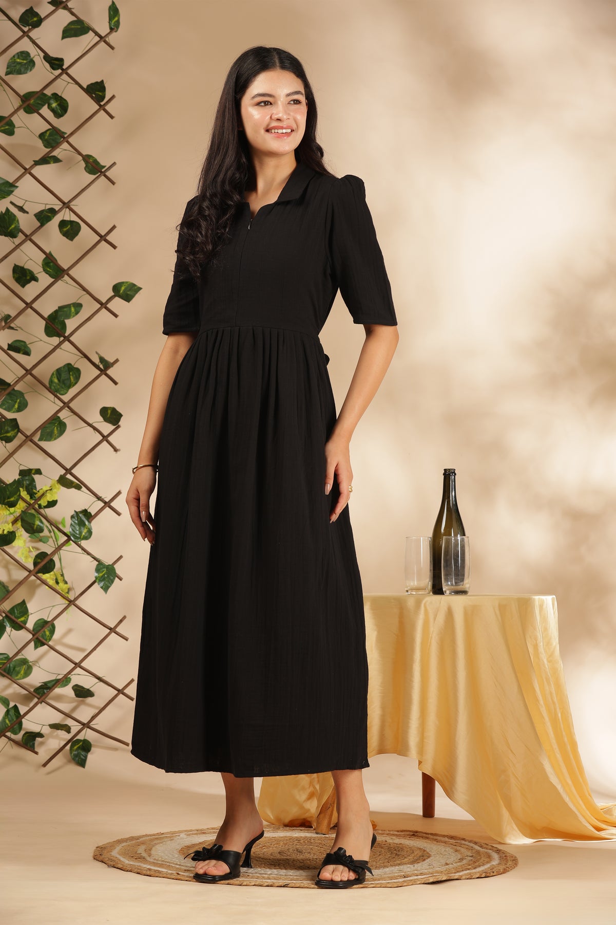 CLOUD SOFT ZIP & GO DRESS| MUSLIN | CENTER ZIP| ADJUSTABLE KNOT |FEEDING FRIENDLY| RAVEN