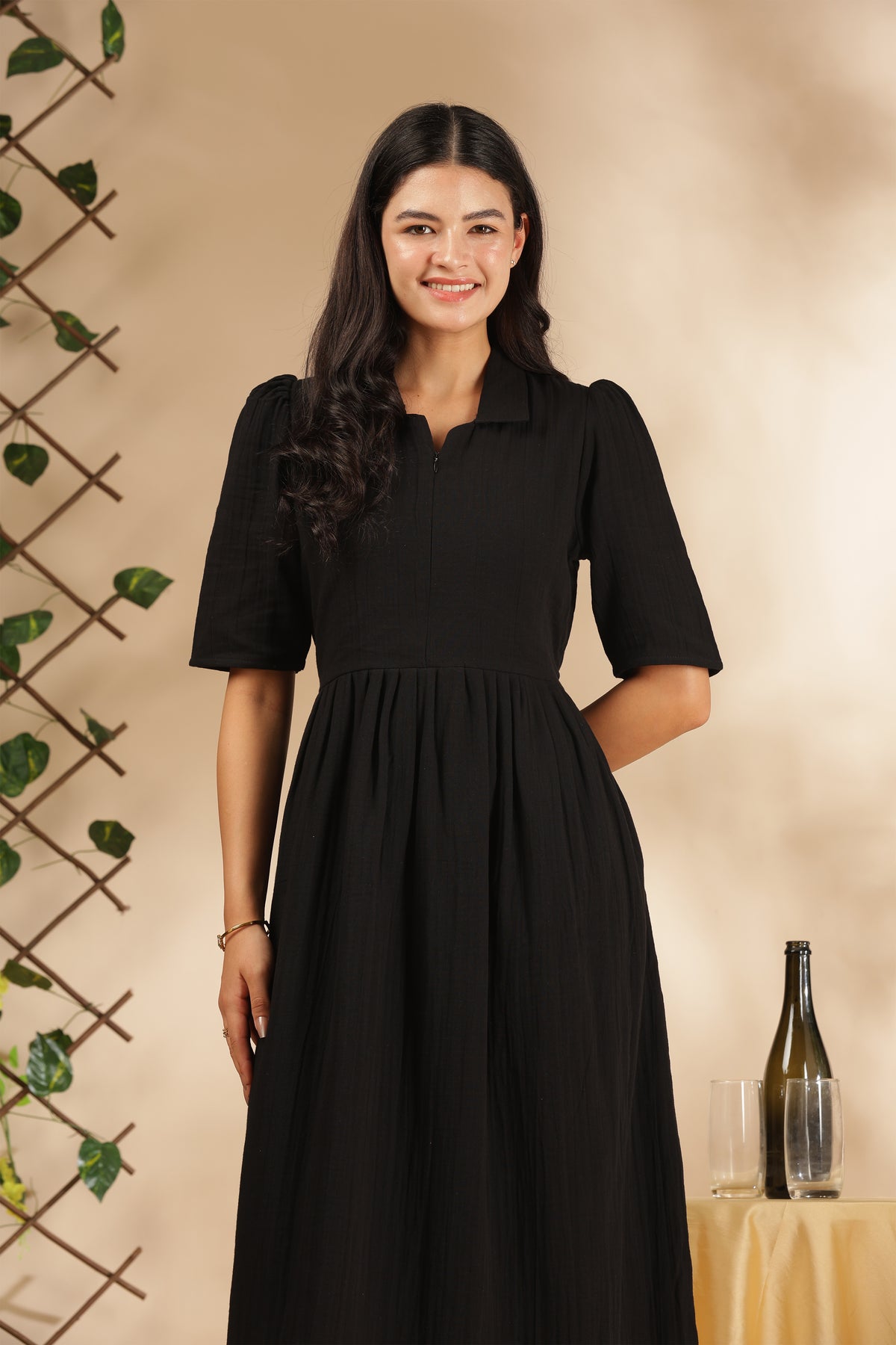 CLOUD SOFT ZIP & GO DRESS| MUSLIN | CENTER ZIP| ADJUSTABLE KNOT |FEEDING FRIENDLY| RAVEN