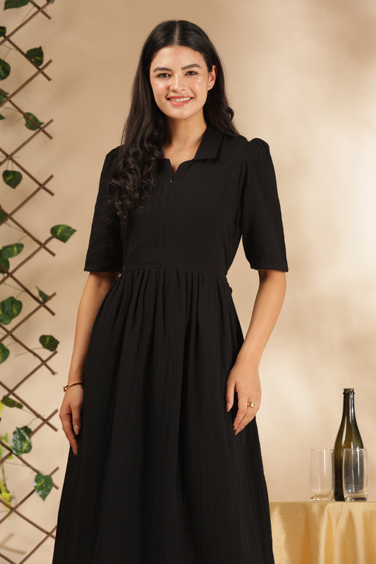 CLOUD SOFT ZIP & GO DRESS| MUSLIN | CENTER ZIP| ADJUSTABLE KNOT |FEEDING FRIENDLY| RAVEN