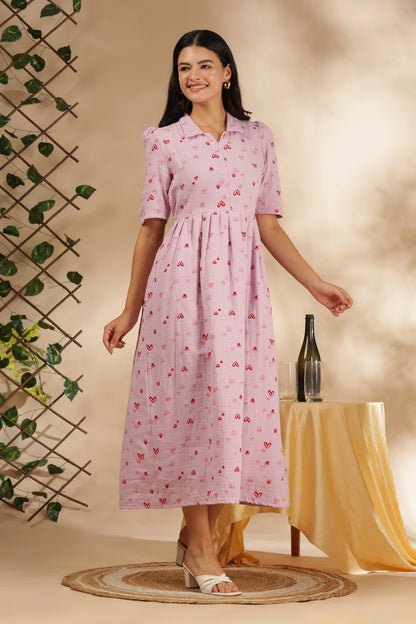 CLOUD SOFT ZIP & GO DRESS| MUSLIN | CENTER ZIP| ADJUSTABLE KNOT |FEEDING FRIENDLY| HEARTELLE