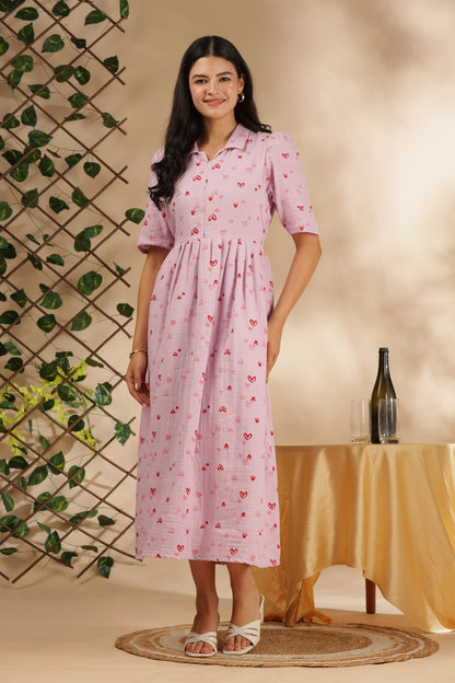 CLOUD SOFT ZIP & GO DRESS| MUSLIN | CENTER ZIP| ADJUSTABLE KNOT |FEEDING FRIENDLY| HEARTELLE