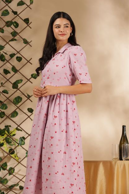 CLOUD SOFT ZIP & GO DRESS| MUSLIN | CENTER ZIP| ADJUSTABLE KNOT |FEEDING FRIENDLY| HEARTELLE
