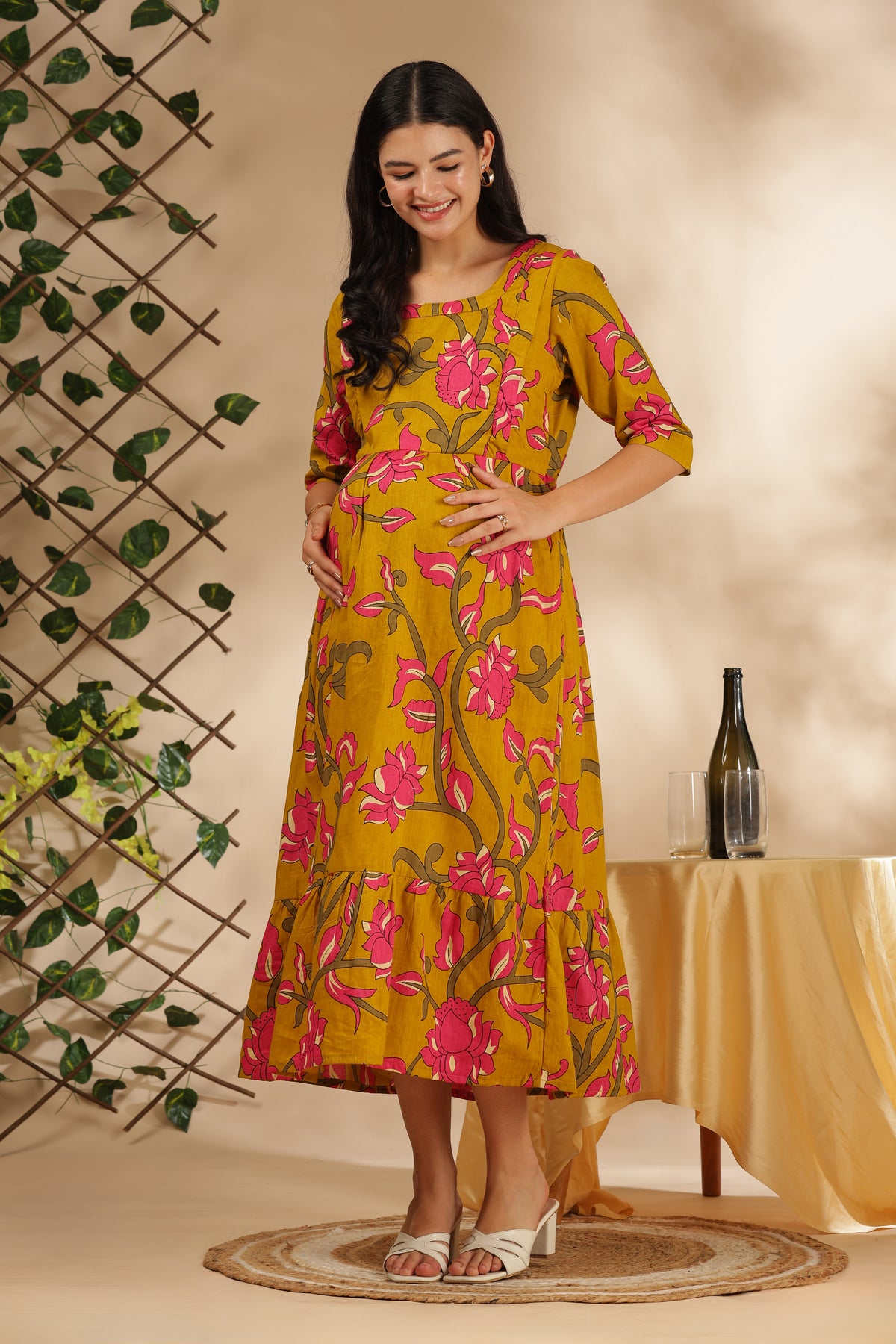 MATERNITY & BEYOND OUTDOORS | 100% COTTON | INVISIBLE SIDE ZIPS | ADJUSTABLE KNOT | GULABI