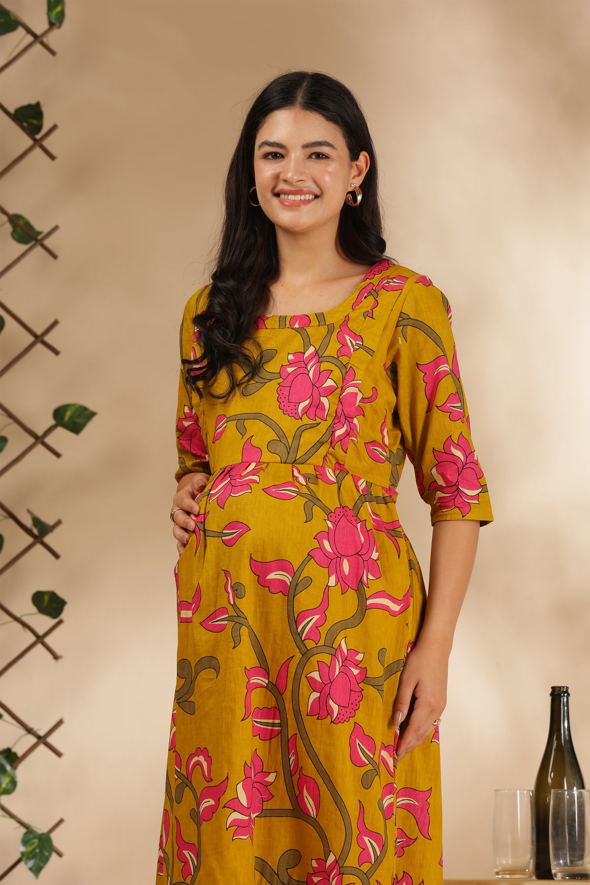 MATERNITY & BEYOND OUTDOORS | 100% COTTON | INVISIBLE SIDE ZIPS | ADJUSTABLE KNOT | GULABI