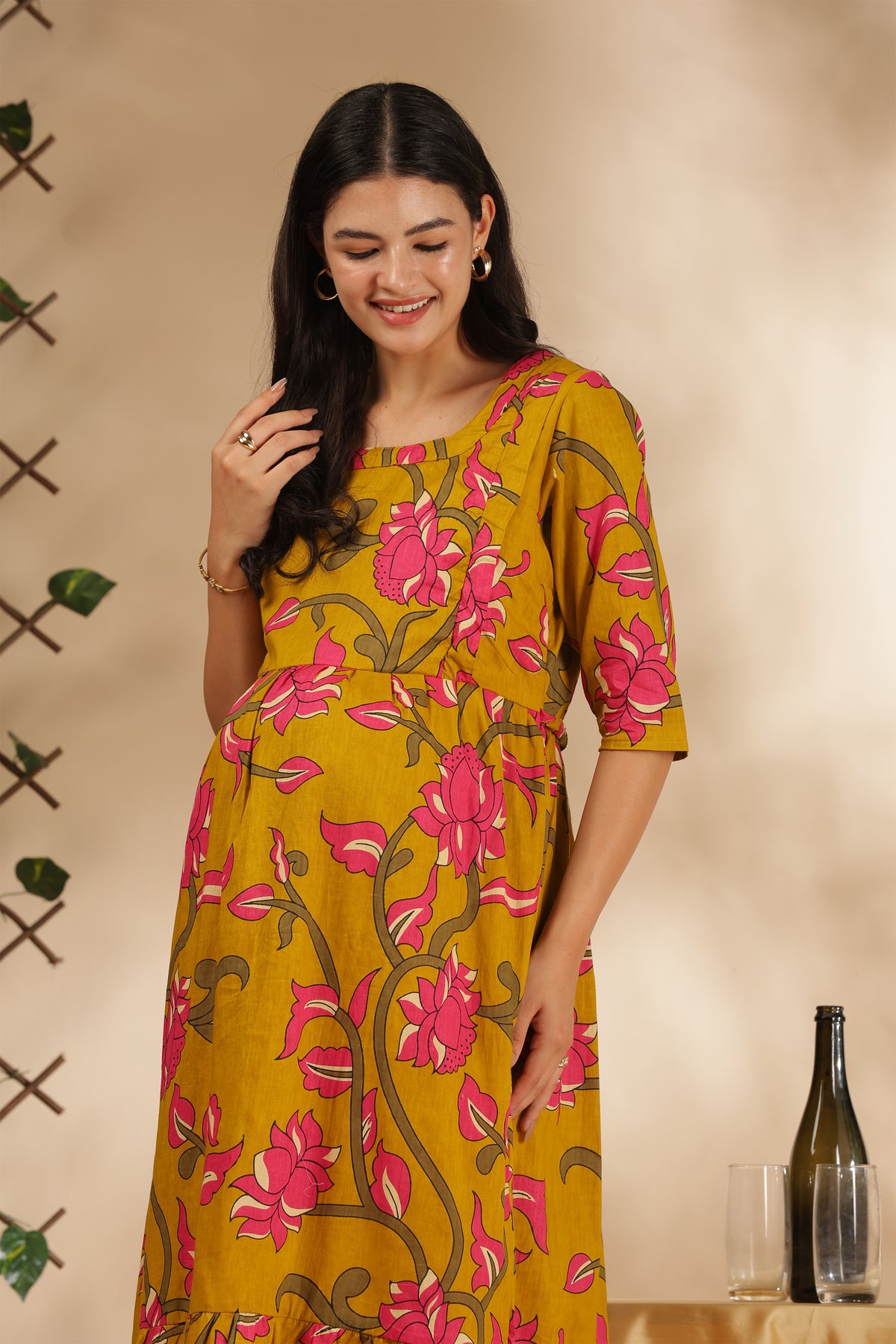 MATERNITY & BEYOND OUTDOORS | 100% COTTON | INVISIBLE SIDE ZIPS | ADJUSTABLE KNOT | GULABI