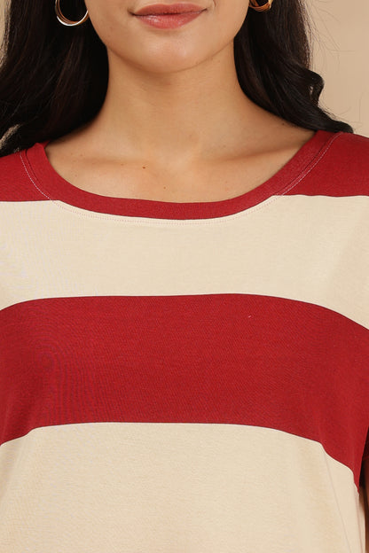 Luxe Long Plus size T-Shirt -Knitted Cotton - Casual Comfort - Scarlet