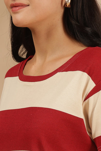 Luxe Long Plus size T-Shirt -Knitted Cotton - Casual Comfort - Scarlet