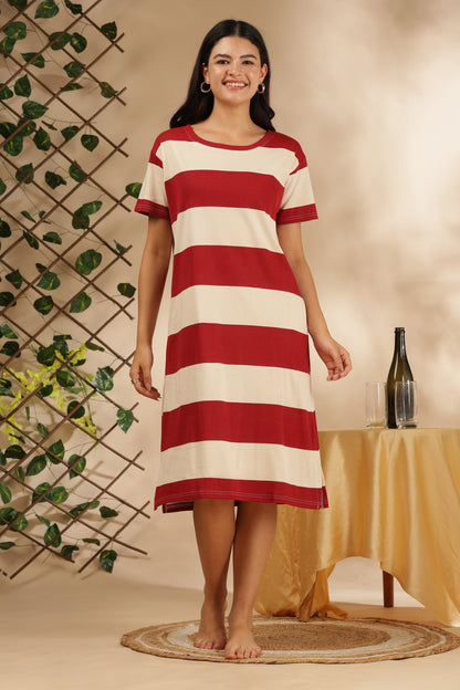 Luxe Long Plus size T-Shirt -Knitted Cotton - Casual Comfort - Scarlet