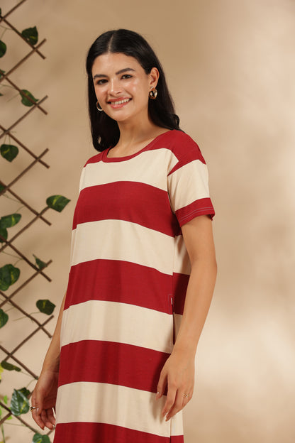 Luxe Long Plus size T-Shirt -Knitted Cotton - Casual Comfort - Scarlet