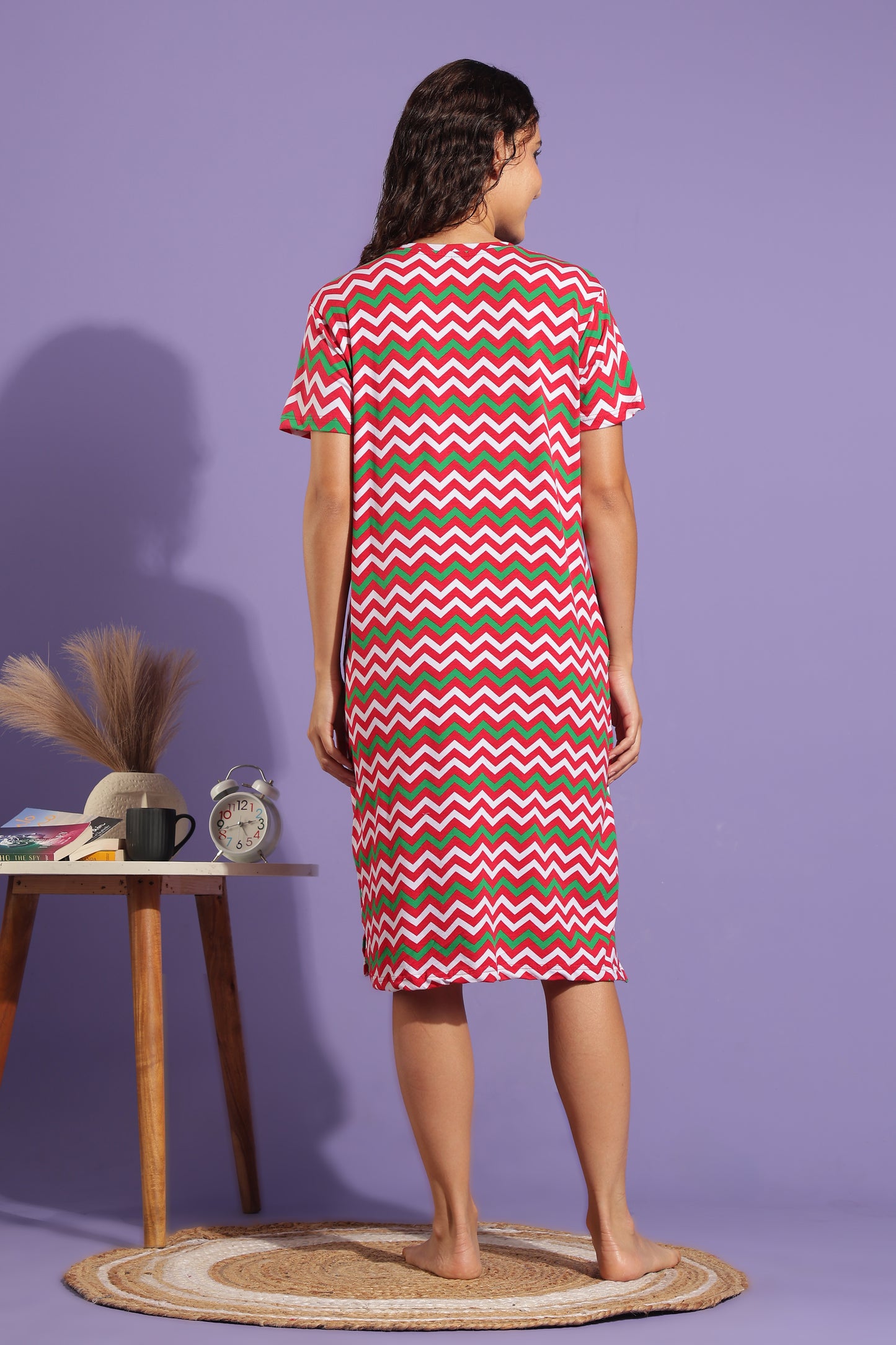 Luxe Long T-Shirt - Knitted Cotton - Casual Comfort - Candy Chevron