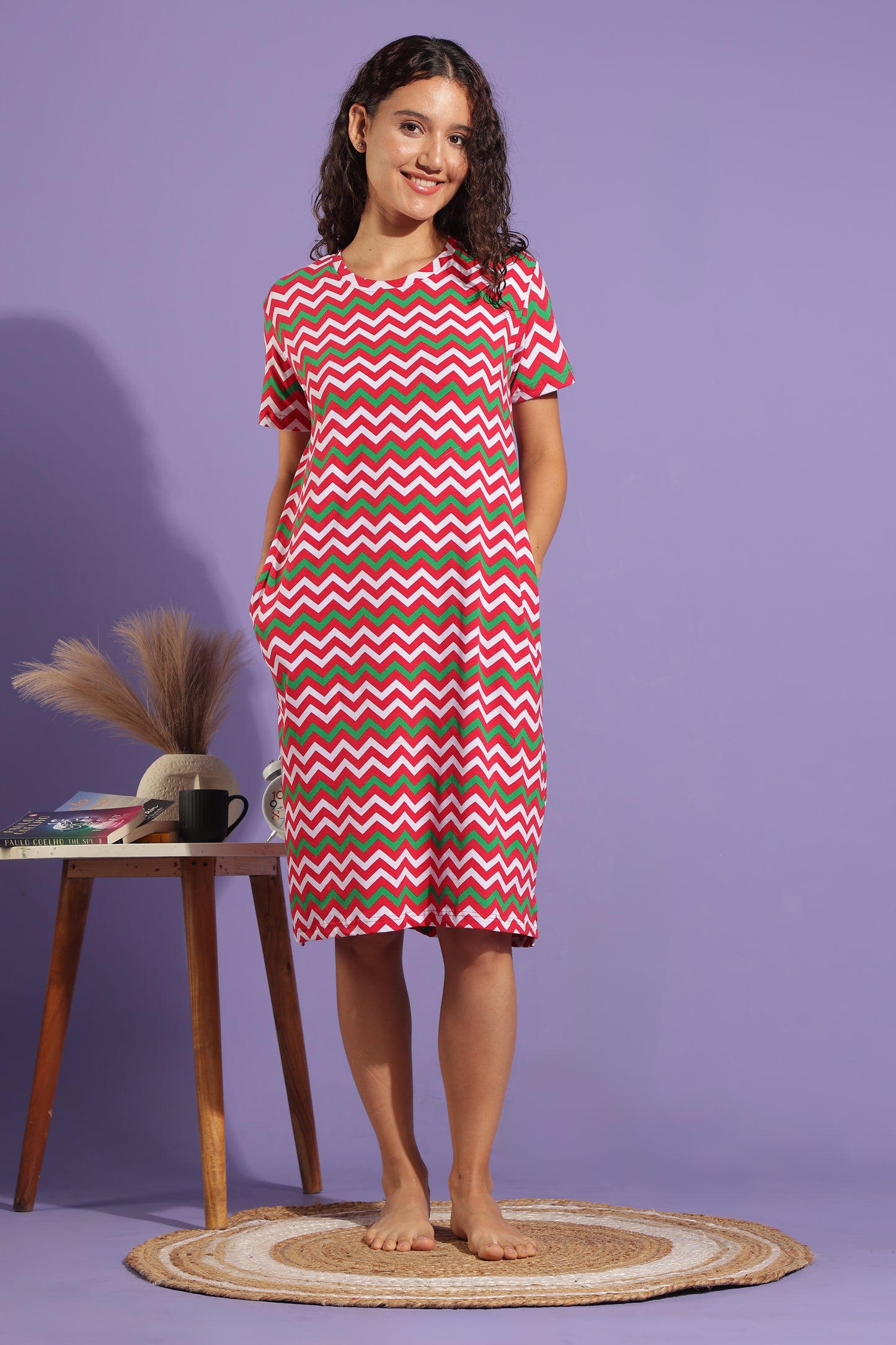 Luxe Long T-Shirt - Knitted Cotton - Casual Comfort - Candy Chevron