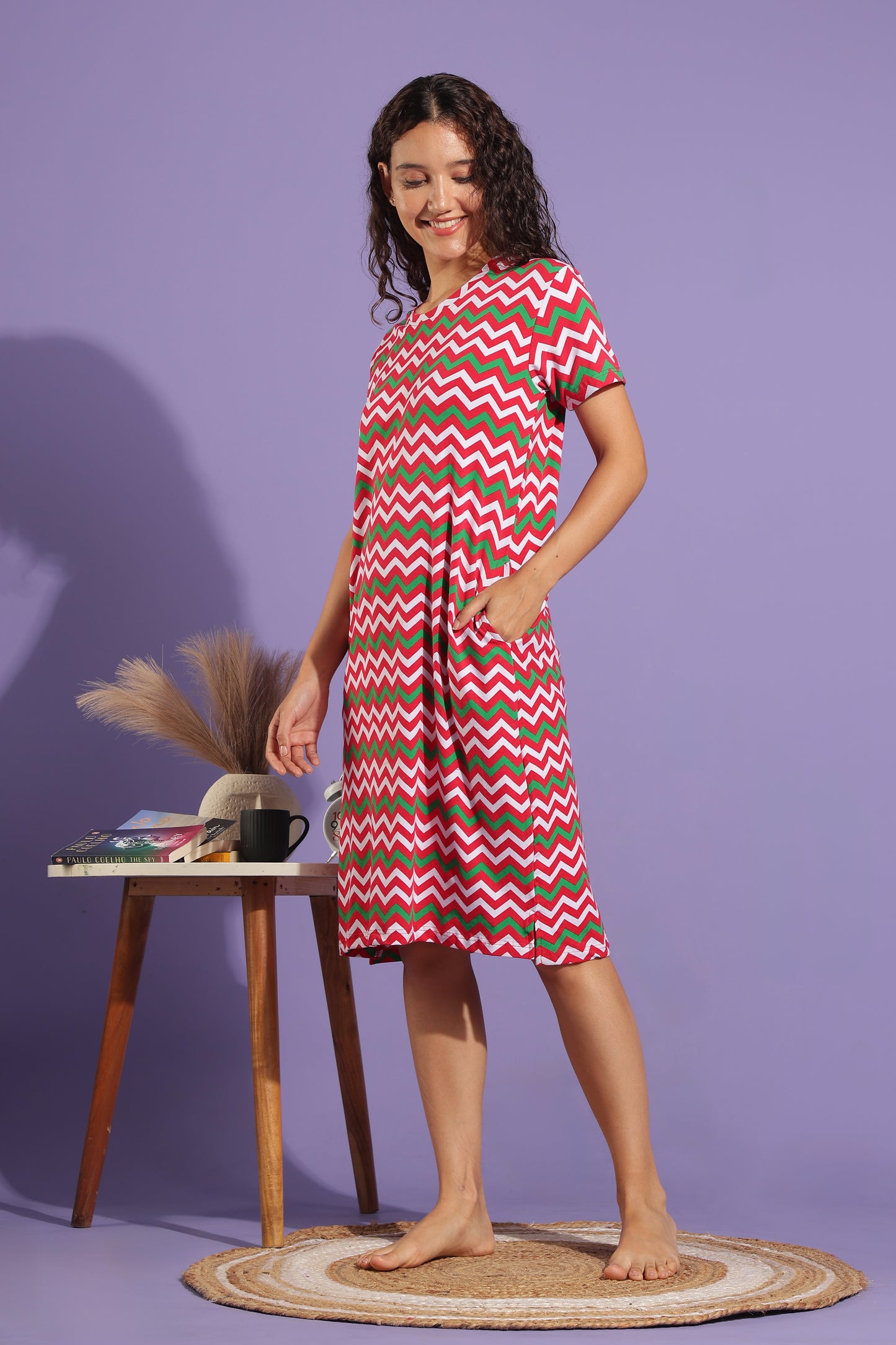 Luxe Long T-Shirt - Knitted Cotton - Casual Comfort - Candy Chevron