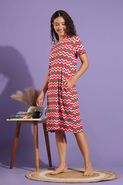 Luxe Long T-Shirt - Knitted Cotton - Casual Comfort - Candy Chevron