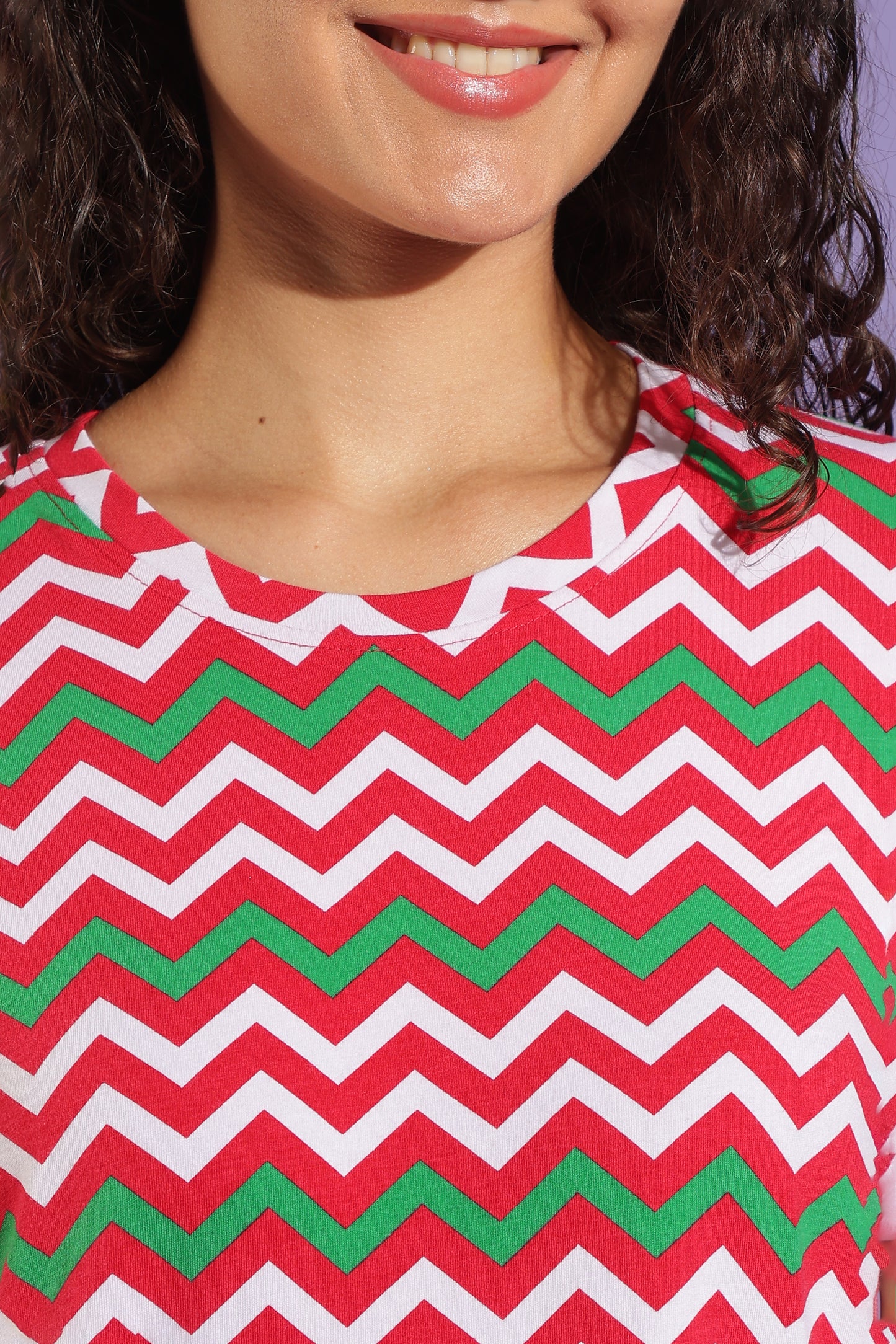Luxe Long T-Shirt - Knitted Cotton - Casual Comfort - Candy Chevron