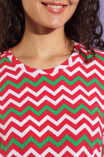 Luxe Long T-Shirt - Knitted Cotton - Casual Comfort - Candy Chevron