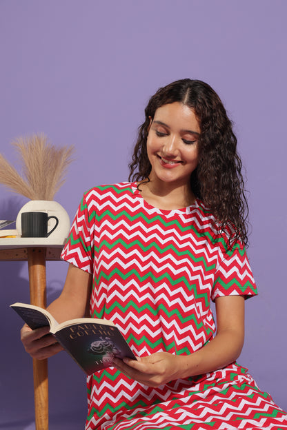 Luxe Long T-Shirt - Knitted Cotton - Casual Comfort - Candy Chevron
