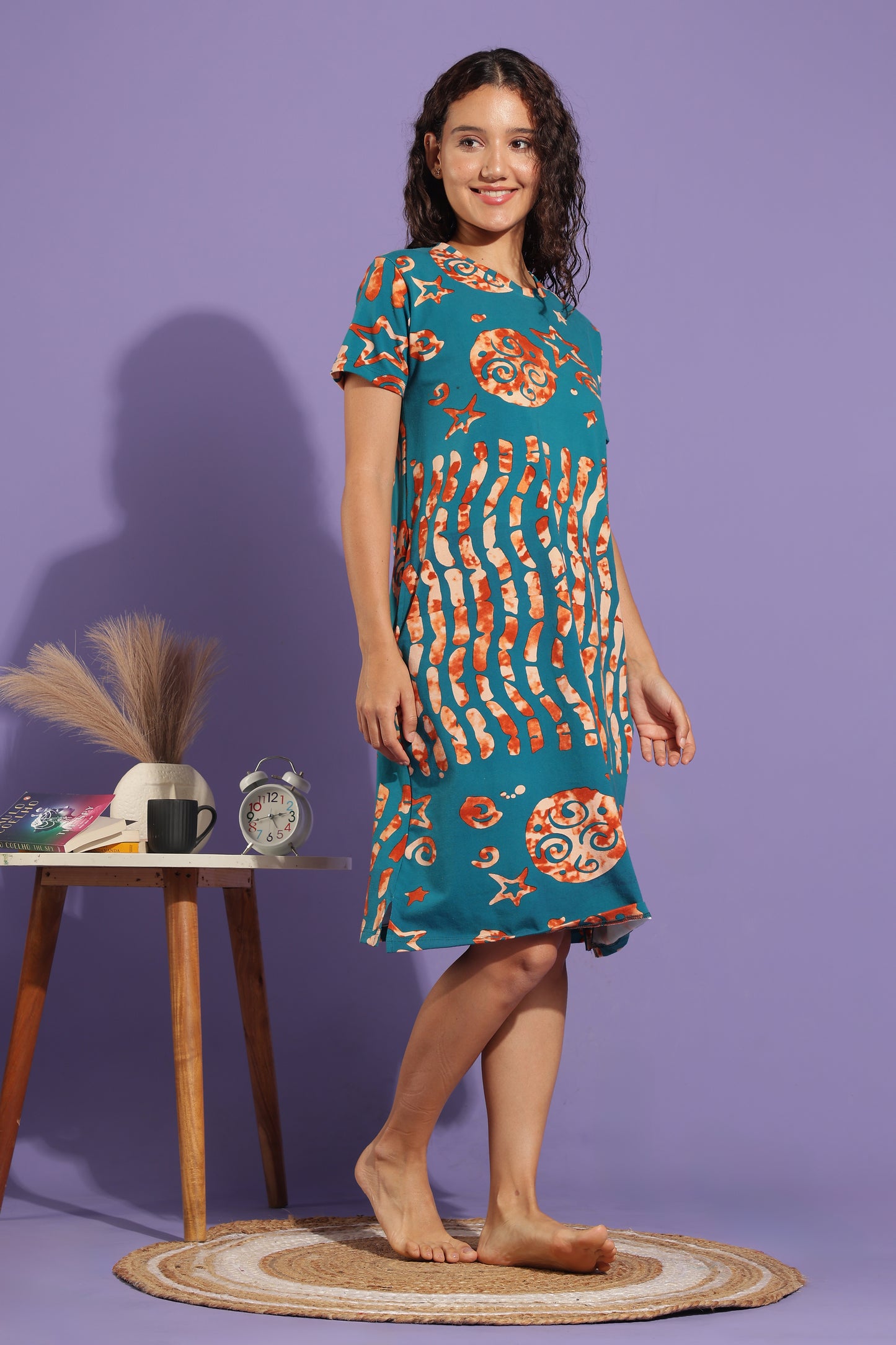 Luxe Long T-Shirt - Knitted Cotton - Casual Comfort - Teal Terra