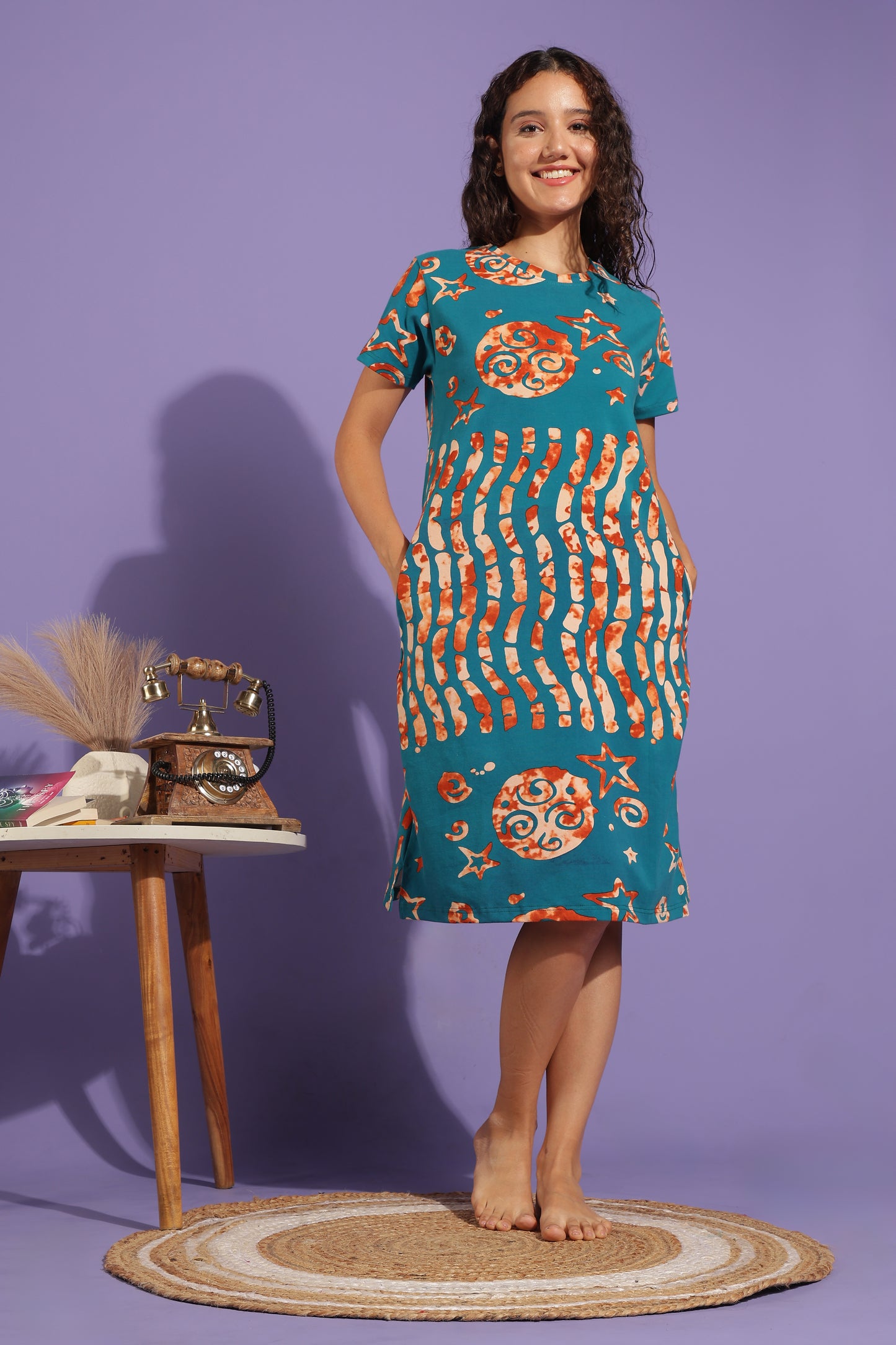 Luxe Long T-Shirt - Knitted Cotton - Casual Comfort - Teal Terra