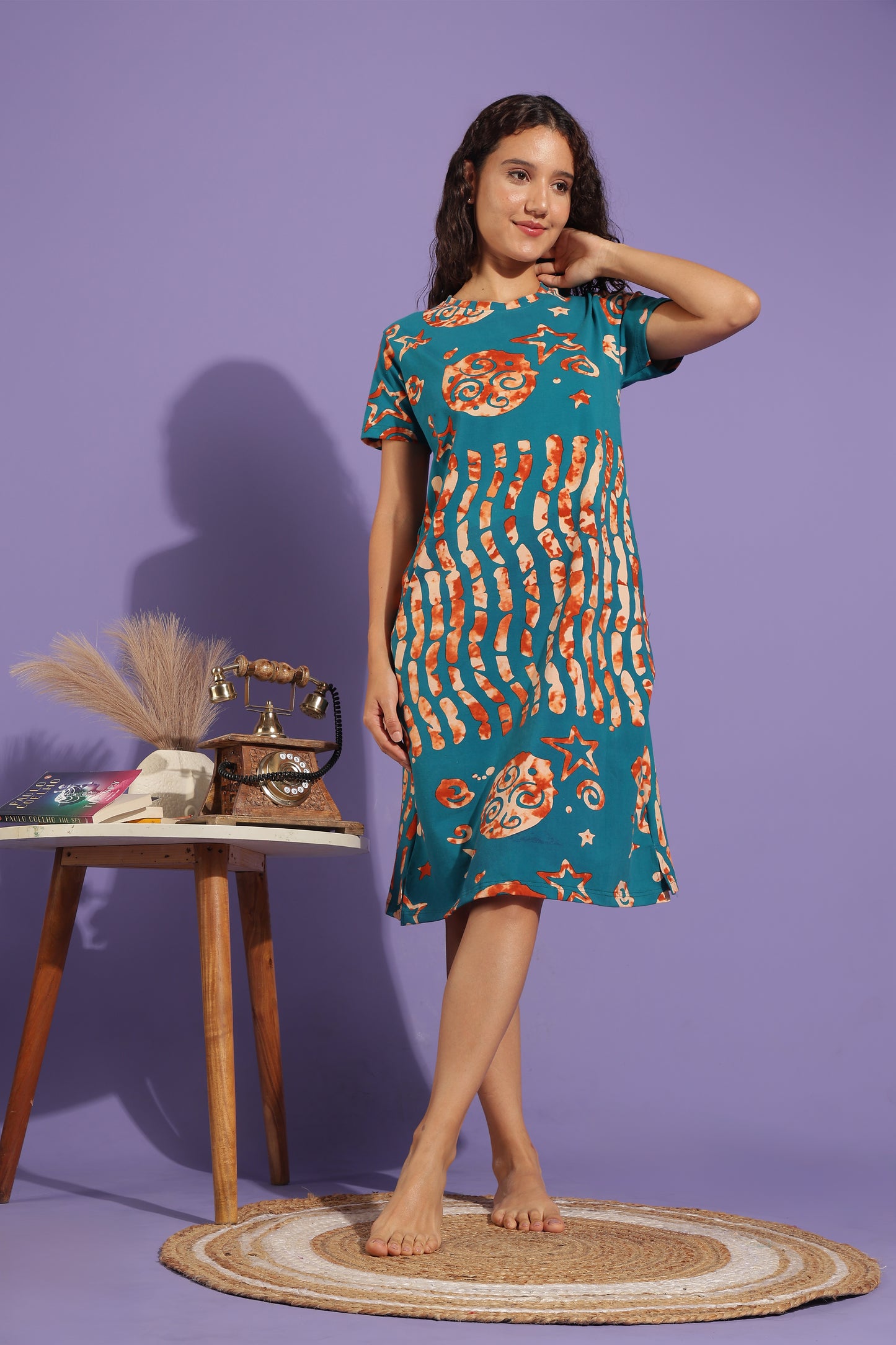 Luxe Long T-Shirt - Knitted Cotton - Casual Comfort - Teal Terra