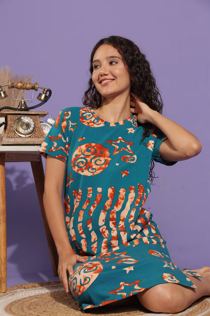 Luxe Long T-Shirt - Knitted Cotton - Casual Comfort - Teal Terra