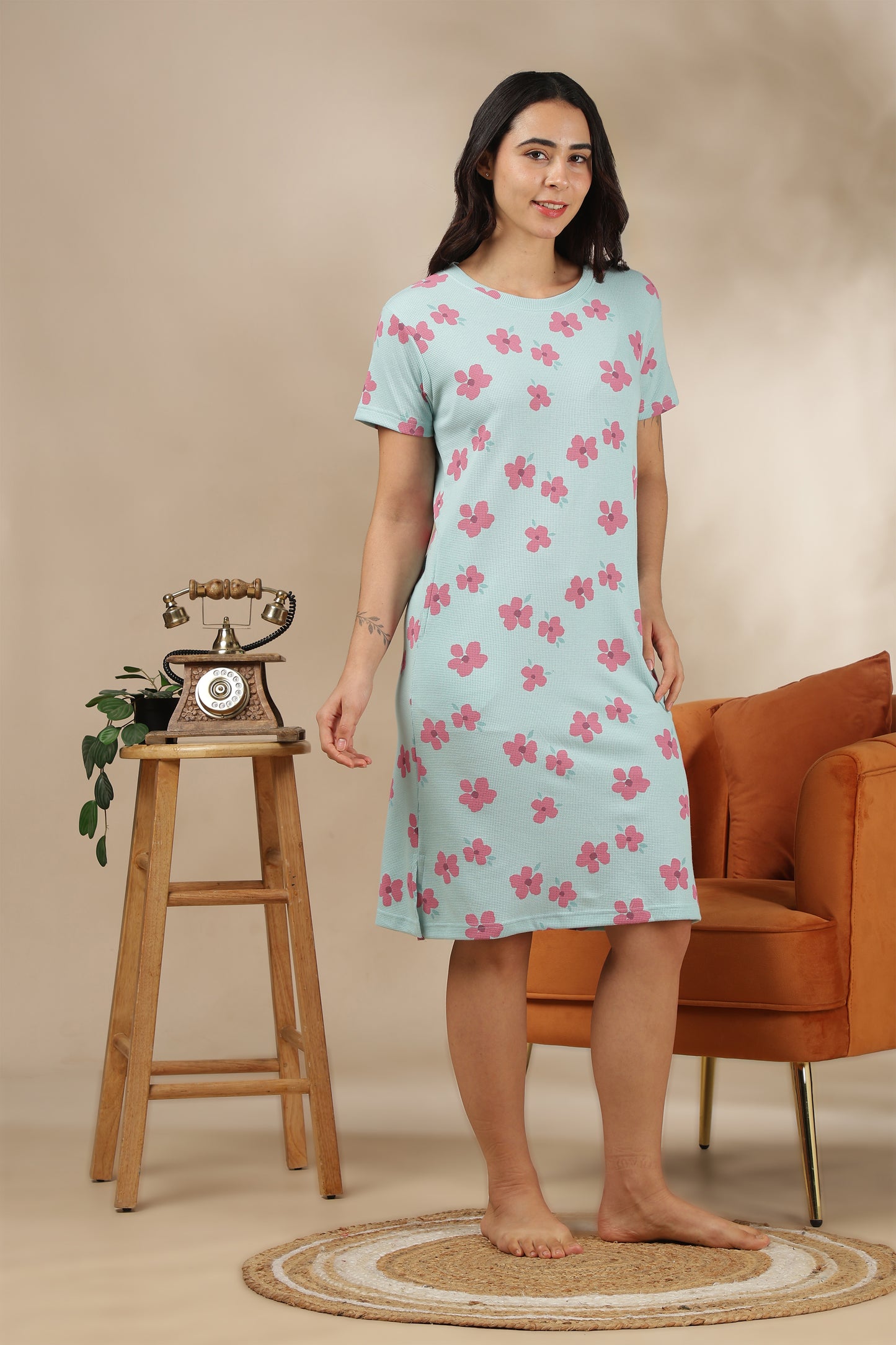 Luxe Long T-Shirt -Waffle Cotton - Casual Comfort - Zinnia