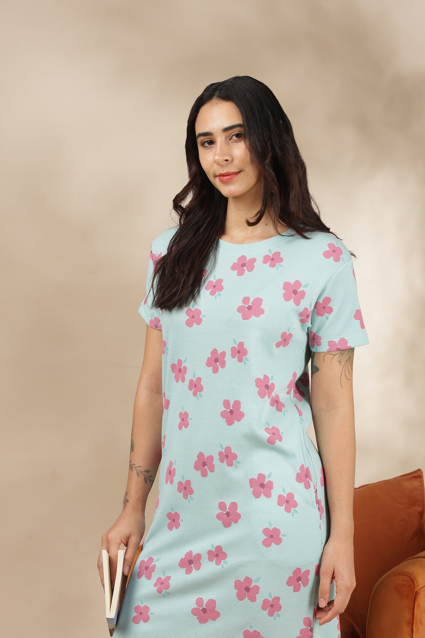 Luxe Long T-Shirt -Waffle Cotton - Casual Comfort - Zinnia