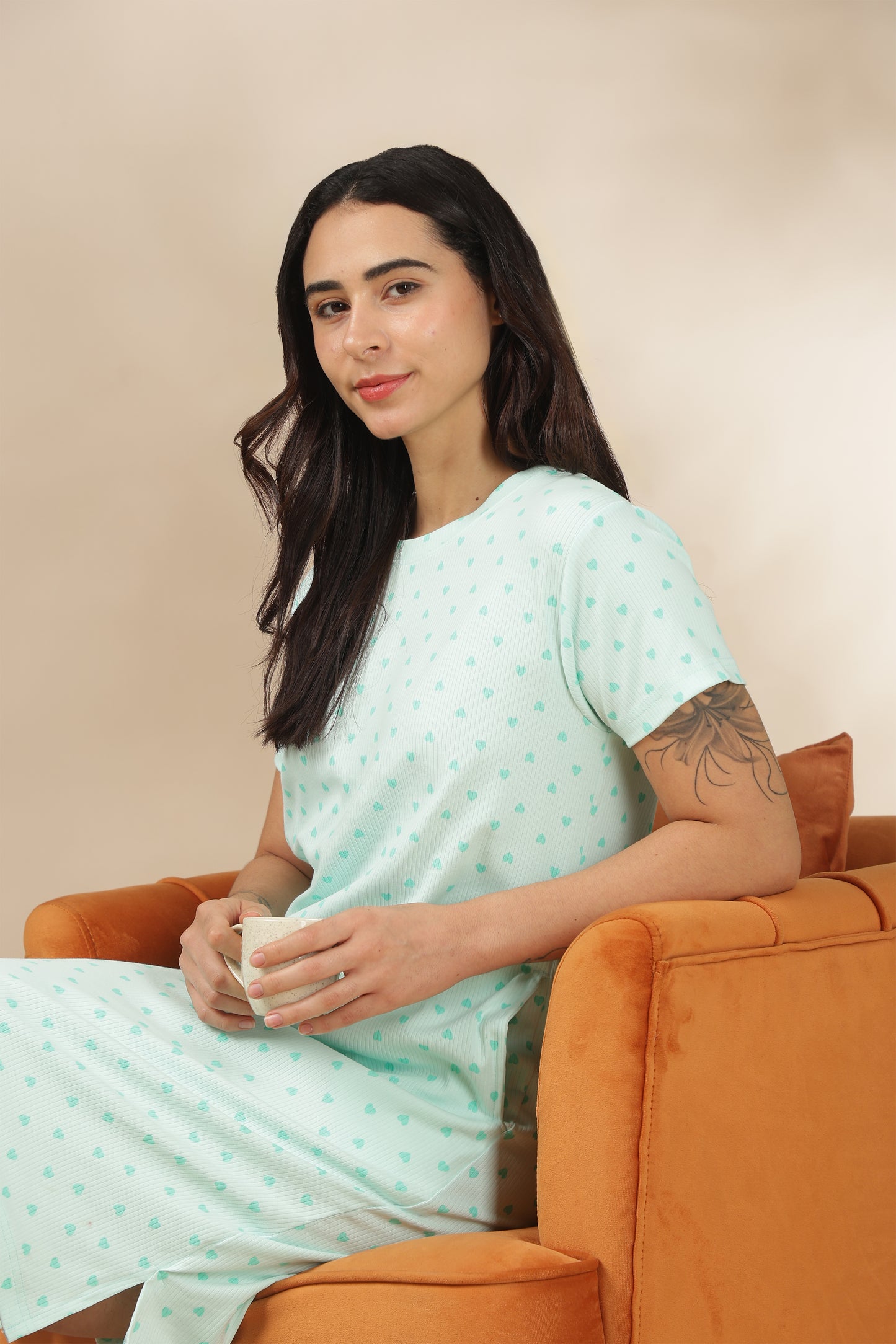 Luxe Long T-Shirt -Ribbed Cotton - Casual Comfort - Pepita