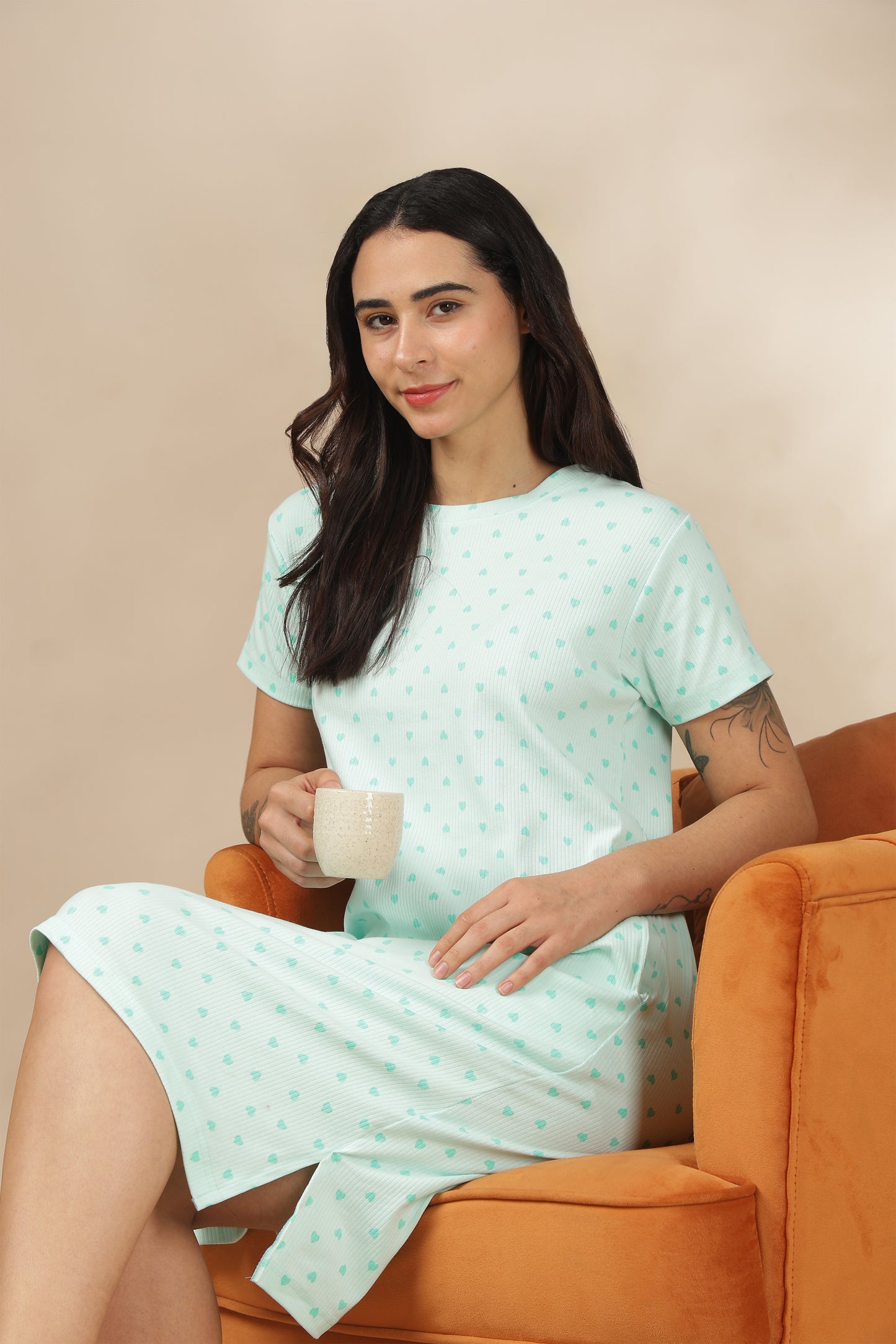 Luxe Long T-Shirt -Ribbed Cotton - Casual Comfort - Pepita