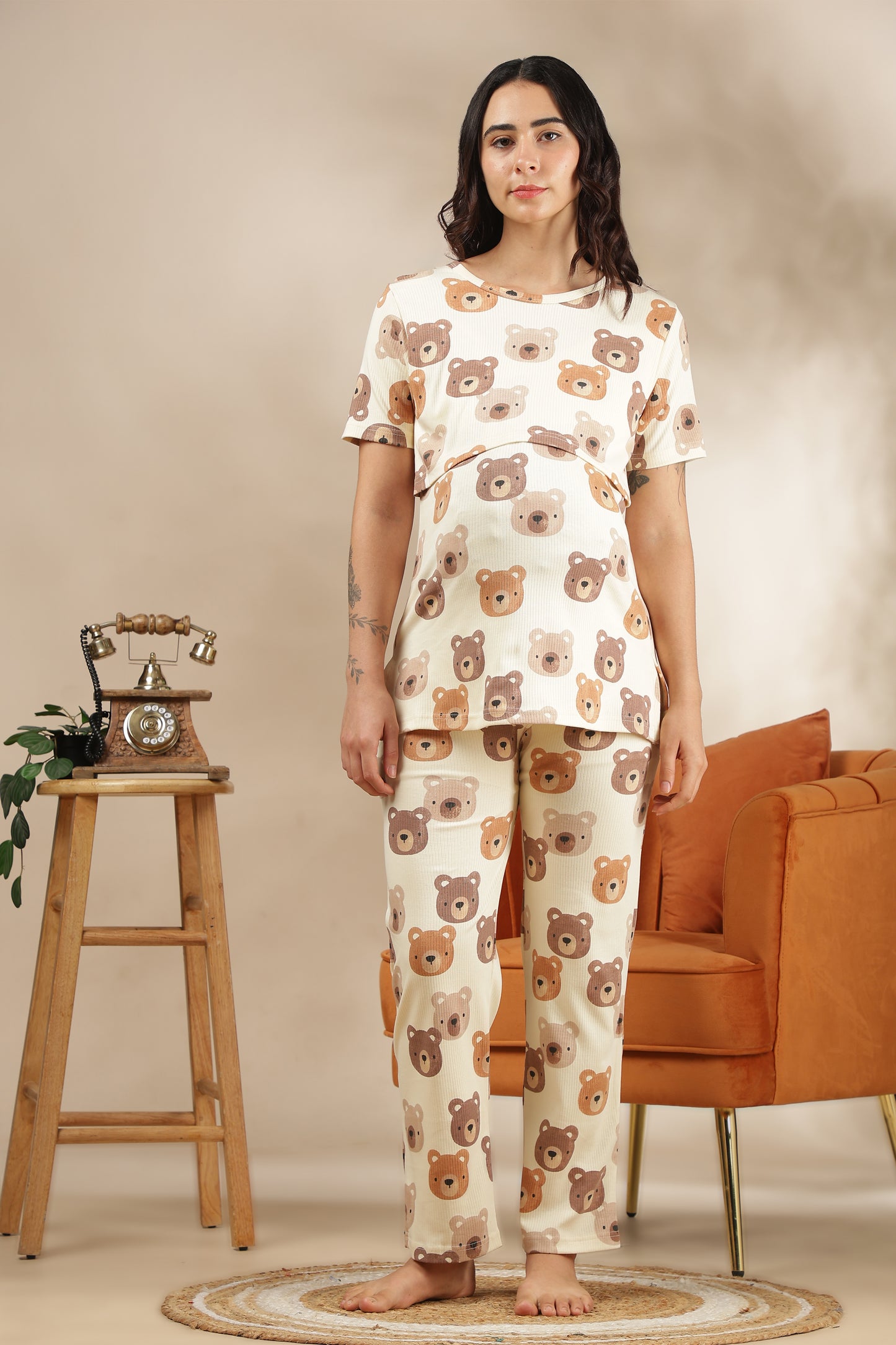 MATERNITY COORDS | ZIPLESS T-SHIRT WITH PANTS |RIBBED COTTON  |INTRODUCTORY PRICE | TOFFEE