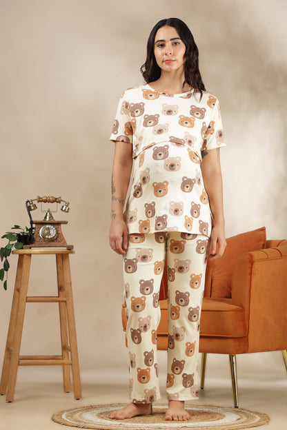 MATERNITY COORDS | ZIPLESS T-SHIRT WITH PANTS |RIBBED COTTON  |INTRODUCTORY PRICE | TOFFEE