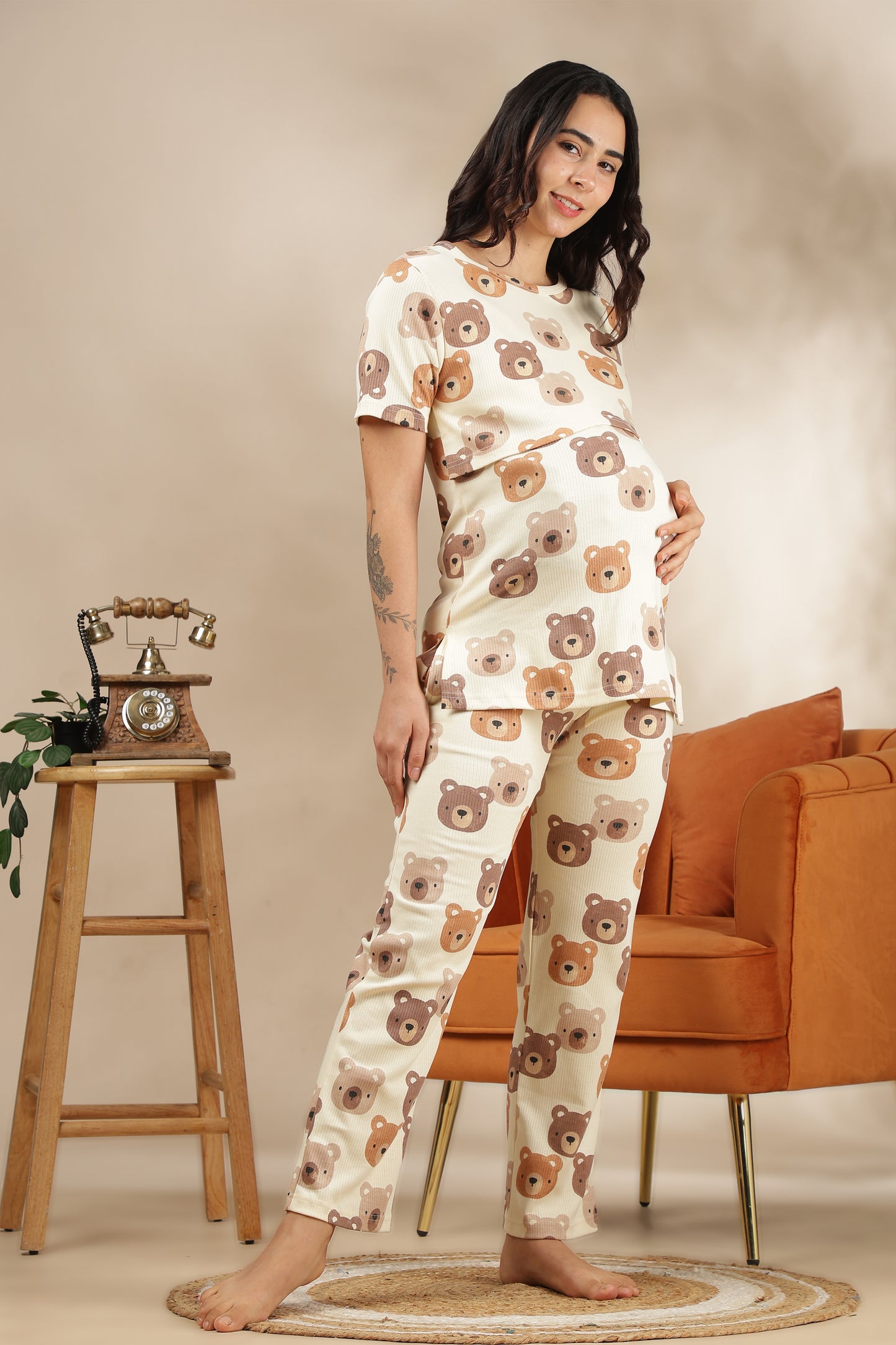 MATERNITY COORDS | ZIPLESS T-SHIRT WITH PANTS |RIBBED COTTON  |INTRODUCTORY PRICE | TOFFEE