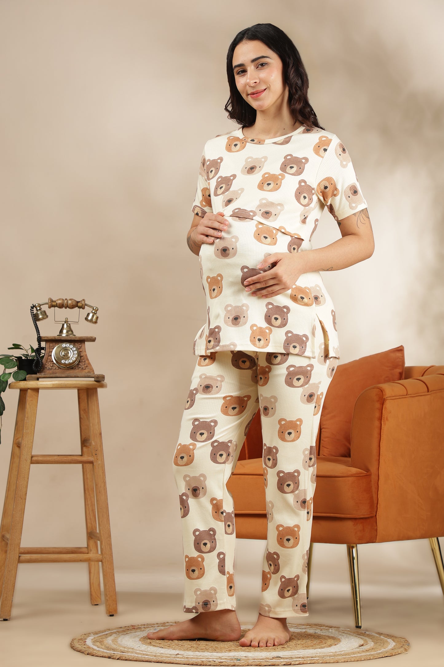 MATERNITY COORDS | ZIPLESS T-SHIRT WITH PANTS |RIBBED COTTON  |INTRODUCTORY PRICE | TOFFEE