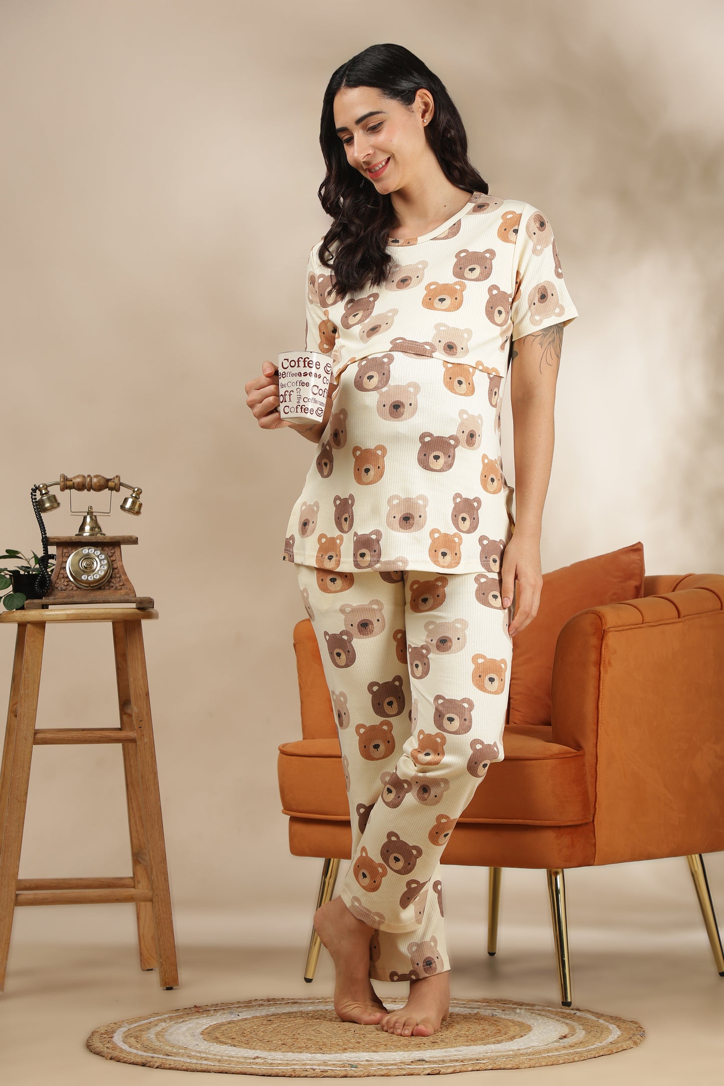 MATERNITY COORDS | ZIPLESS T-SHIRT WITH PANTS |RIBBED COTTON  |INTRODUCTORY PRICE | TOFFEE