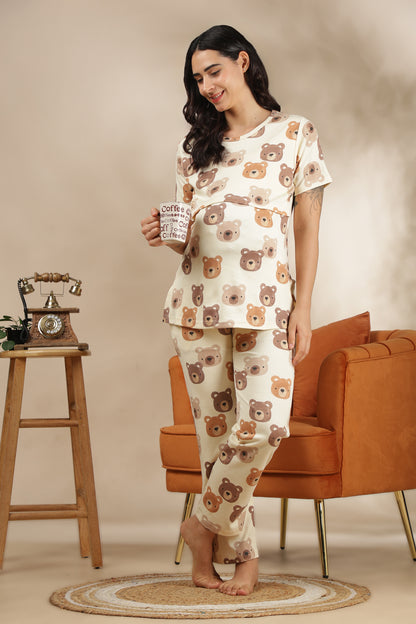 MATERNITY COORDS | ZIPLESS T-SHIRT WITH PANTS |RIBBED COTTON  |INTRODUCTORY PRICE | TOFFEE