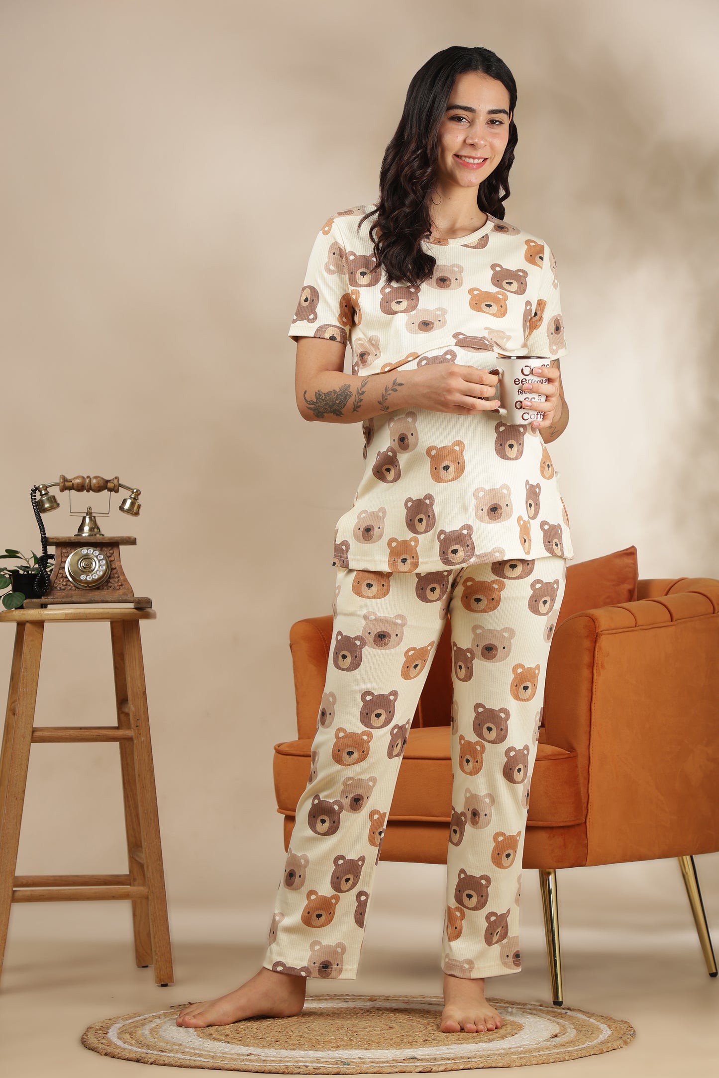 MATERNITY COORDS | ZIPLESS T-SHIRT WITH PANTS |RIBBED COTTON  |INTRODUCTORY PRICE | TOFFEE