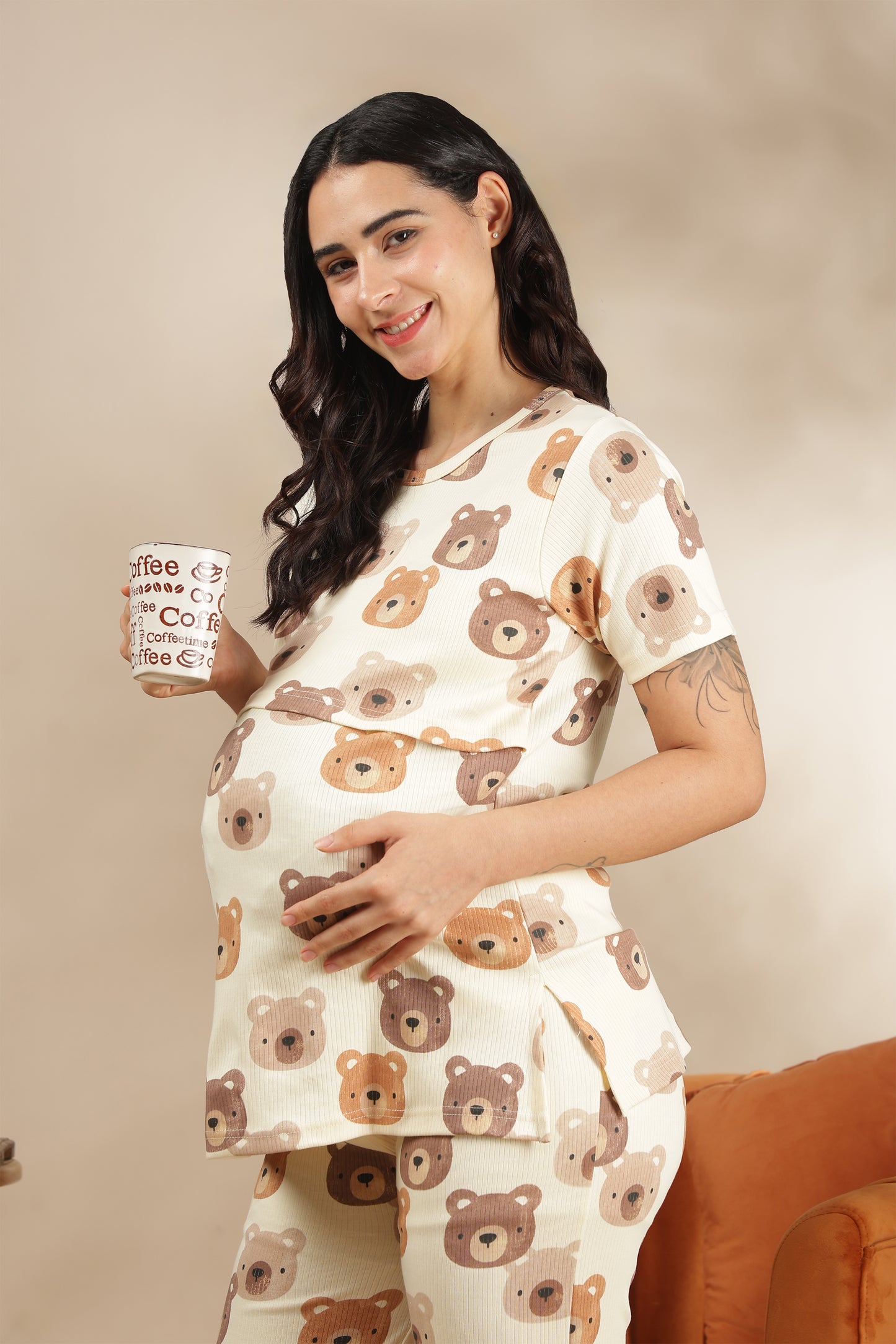 MATERNITY COORDS | ZIPLESS T-SHIRT WITH PANTS |RIBBED COTTON  |INTRODUCTORY PRICE | TOFFEE