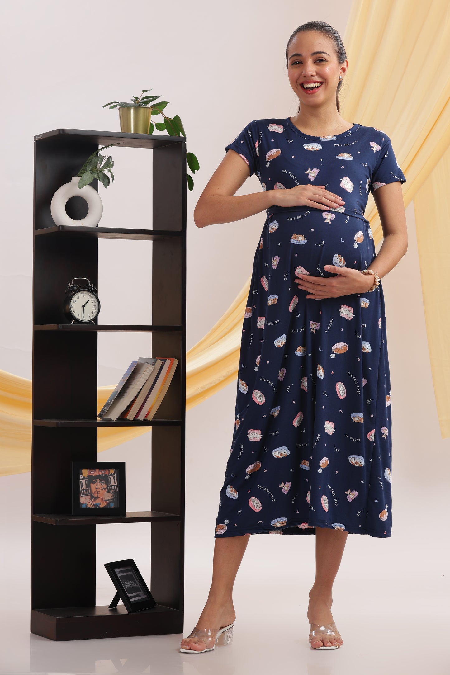ZIPLESS MATERNITY WEAR | CALF LENGTH |SHORT SLEEVE | SPUN | MIDNIGHT MAMA
