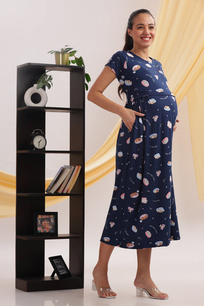 ZIPLESS MATERNITY WEAR | CALF LENGTH |SHORT SLEEVE | SPUN | MIDNIGHT MAMA