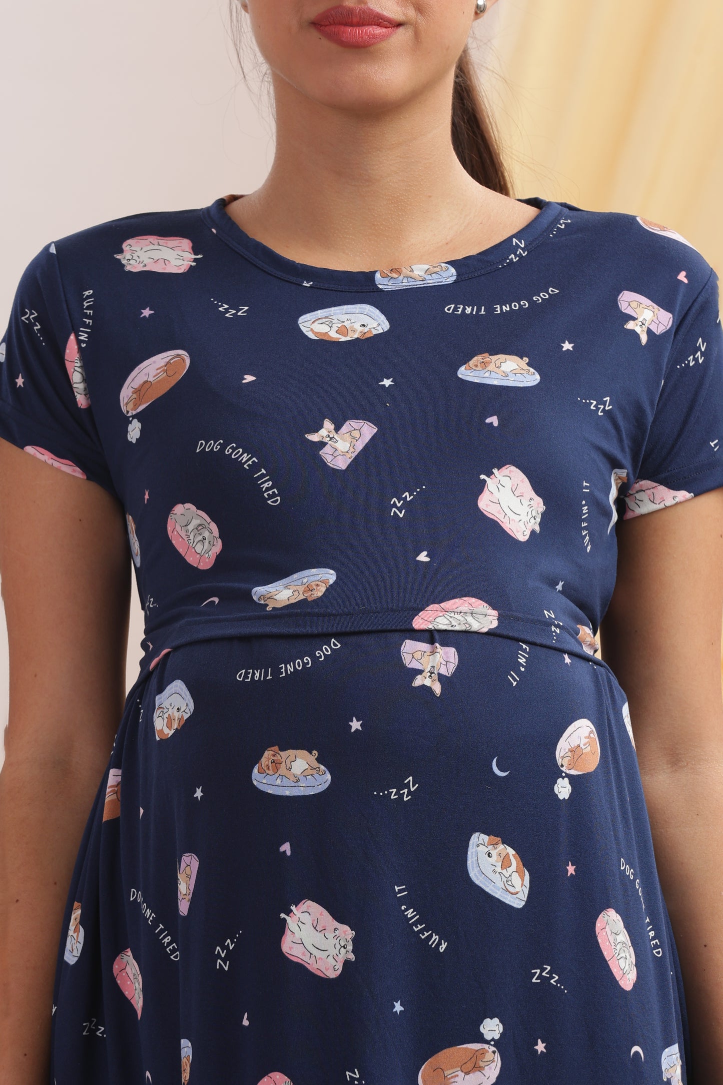 ZIPLESS MATERNITY WEAR | CALF LENGTH |SHORT SLEEVE | SPUN | MIDNIGHT MAMA