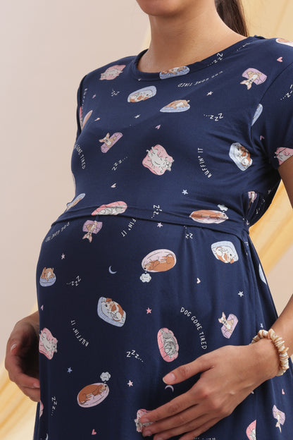 ZIPLESS MATERNITY WEAR | CALF LENGTH |SHORT SLEEVE | SPUN | MIDNIGHT MAMA