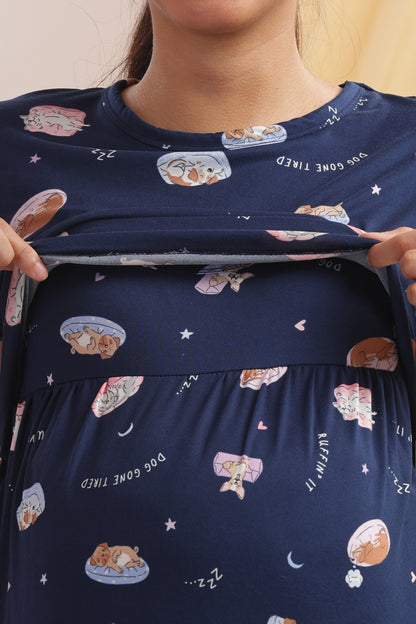 ZIPLESS MATERNITY WEAR | CALF LENGTH |SHORT SLEEVE | SPUN | MIDNIGHT MAMA