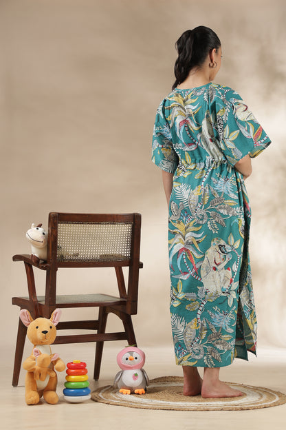 KAFTAN MATERNITY| 100% JAIPUR COTTON | INVISIBLE ZIP | ADJUSTABLE FIT | FREE SIZE| TEAL AURA