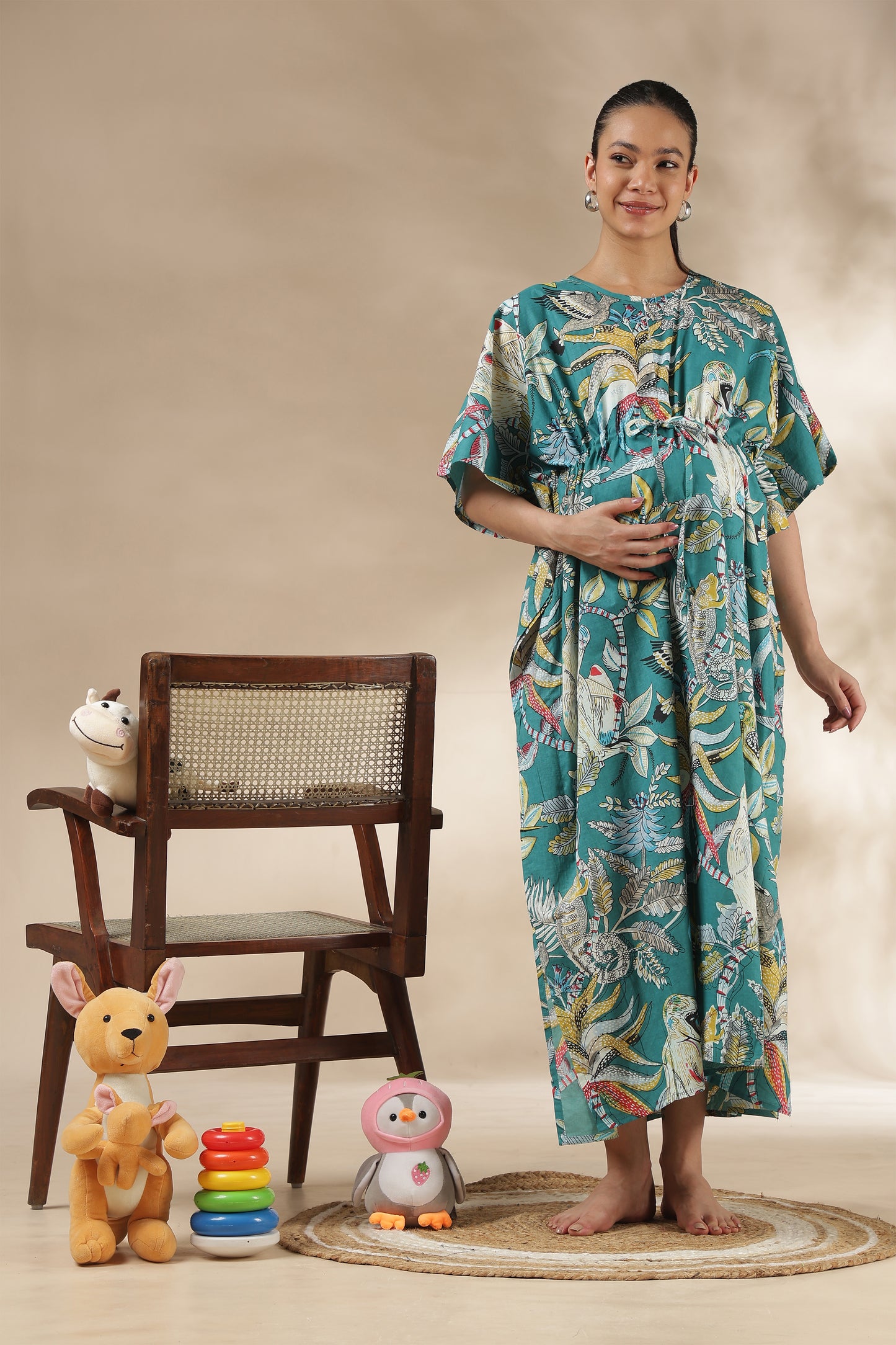 KAFTAN MATERNITY| 100% JAIPUR COTTON | INVISIBLE ZIP | ADJUSTABLE FIT | FREE SIZE| TEAL AURA