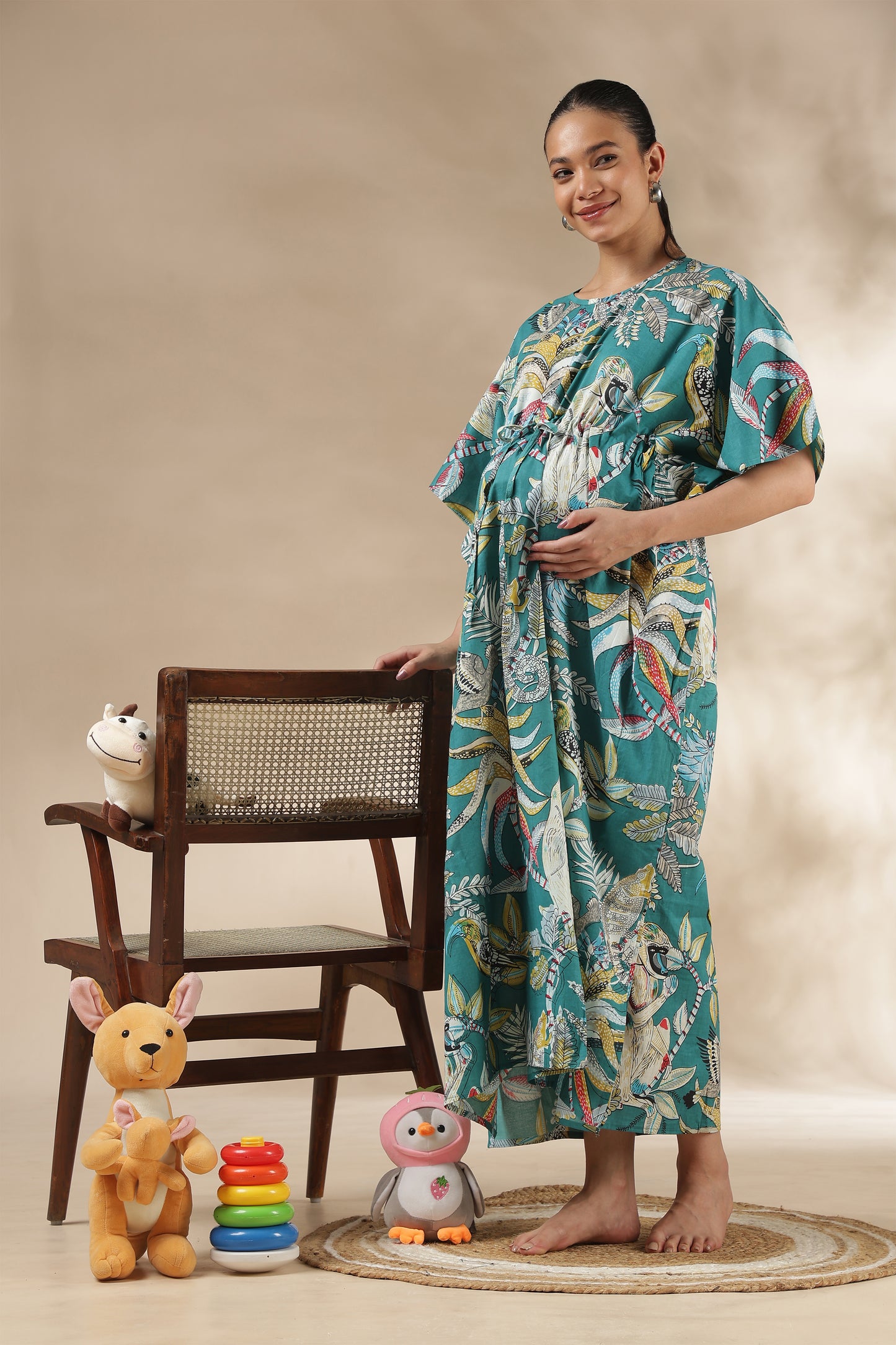 KAFTAN MATERNITY| 100% JAIPUR COTTON | INVISIBLE ZIP | ADJUSTABLE FIT | FREE SIZE| TEAL AURA