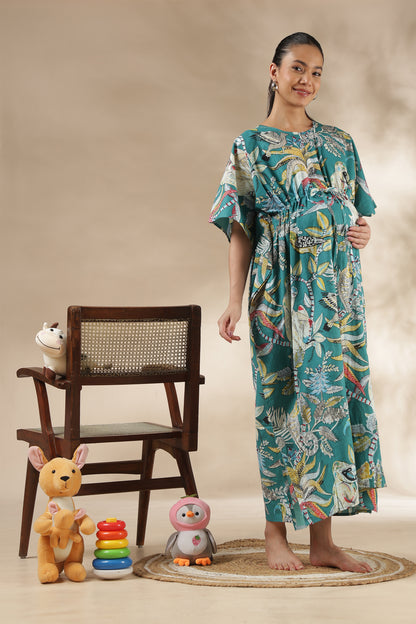 KAFTAN MATERNITY| 100% JAIPUR COTTON | INVISIBLE ZIP | ADJUSTABLE FIT | FREE SIZE| TEAL AURA